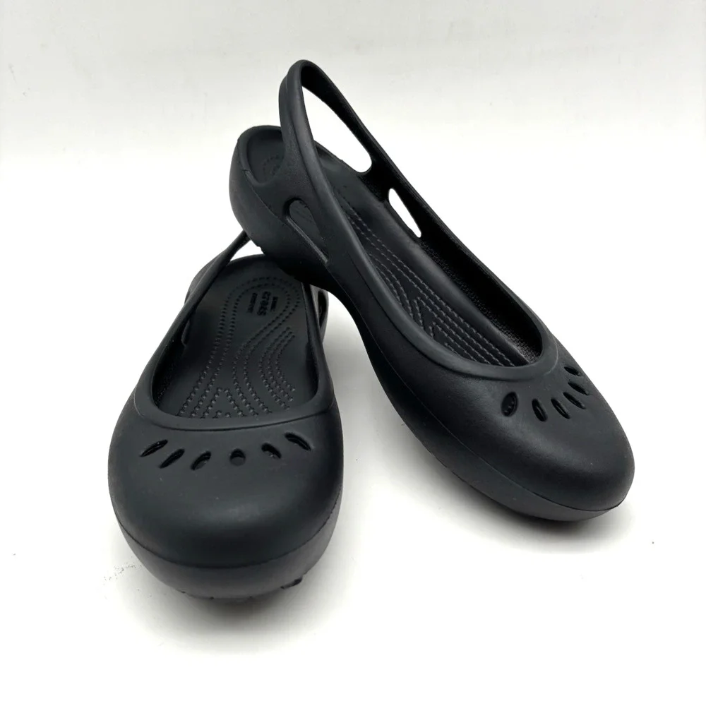 NEW Crocs KADEE Black Slip On Round Toe Slingback Ballet Flats Women's US7 UK5